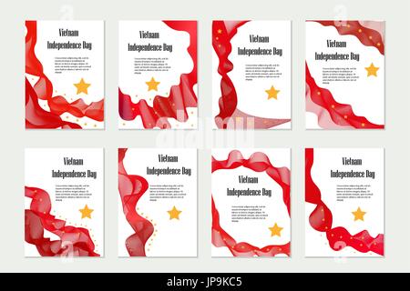 Vietnam Tag der Unabhängigkeit. Satz von Vorlagen, Broschüren, Flyer für Ihr Design in den Farben der Nationalflagge. Vektor-Illustration. Stock Vektor
