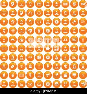 100 Headhunter Icons set orange Stock Vektor