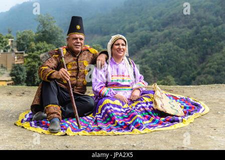 MASOULEH, IRAN - 5. Oktober 2014: Traditionelle Feste während der Eid al-Adha in den Berg Dorf Masouleh, Nordiran Stockfoto