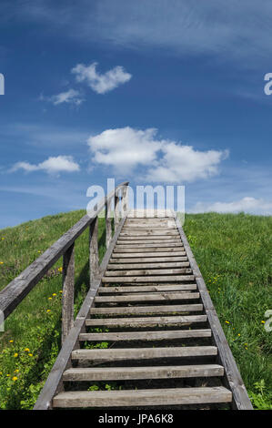 Naturwissenschaft, hölzerne Treppe, die auf alten Hügel Stockfoto