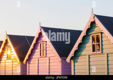 England, Essex, Mersea Island Beach Huts Stockfoto