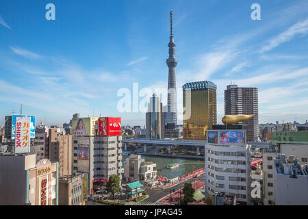 Japan, Tokyo City, Asakusa District, Skytree Turm, Sumida-Fluss Stockfoto