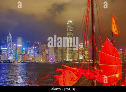 Hong Kong City, Sonnenuntergang Skyline von Hong Kong Island Stockfoto