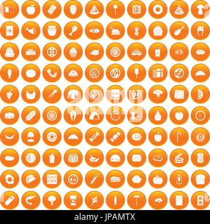 100 Mahlzeit Icons set orange Stock Vektor