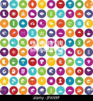 100 Wettersymbole festlegen Farbe Stock Vektor