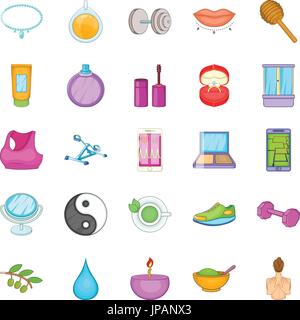Schönheit Make-up Icons Set, Cartoon-Stil Stock Vektor