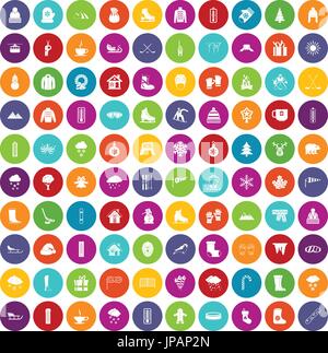 100 Winter Icons set Farbe Stock Vektor