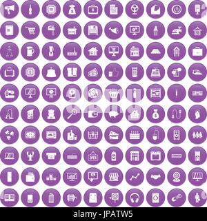 100 Verkäufe Icons set lila Stock Vektor