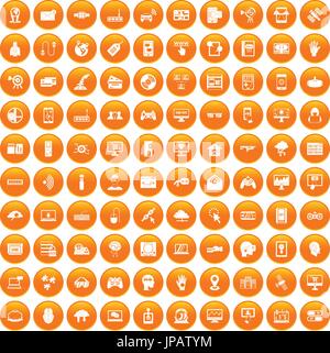 100 virtuellen Icons set orange Stock Vektor