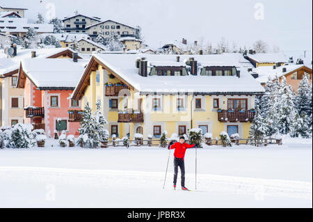 Cross Country Ski in Celerina, Engadin, Schweiz Stockfoto