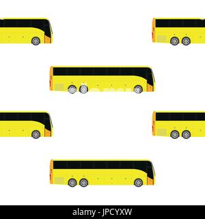 Vector Illustration Transport nahtloses Muster, Hintergrund mit gelben Bus. Stock Vektor