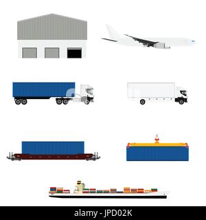 Vektor Illustration Fracht Transport und Lieferung Logistik flach-Icons set. Stock Vektor