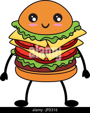 Kawaii-Hamburger-Symbol auf weißem Hintergrund-bunte Design-Vektor-illustration Stock Vektor