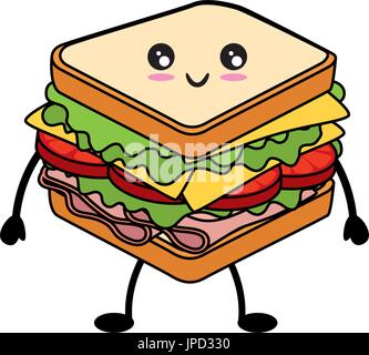 Kawaii-Sandwich-Symbol auf weißem Hintergrund-bunte Design-Vektor-illustration Stock Vektor