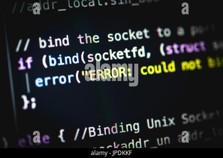 Fehler, Bug, Syntax, Source Code, Code, Programmiersprache C, Programm, Informatik, Programmierung, Screenshot Stockfoto