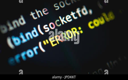 Fehler, Bug, Syntax, Source Code, Code, Programmiersprache C, Programm, Informatik, Programmierung, Screenshot Stockfoto