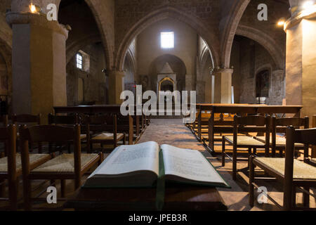 Innenraum der Kirche Santa Maria Maggiore. Sovana, Sorano, Grosseto Provinz, Toskana, Italien, Europa Stockfoto