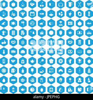 100 Frühstück Icons set blau Stock Vektor
