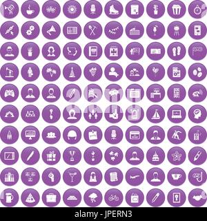 100 Team-Building-Icons set lila Stock Vektor