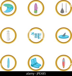 Surf-Club-Symbole-Set, Cartoon-Stil Stock Vektor