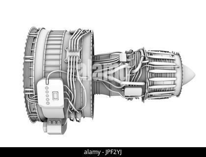 3D Ton Rendern von Turbofan-Triebwerk isoliert auf weißem Hintergrund. 3D-Rendering Bild. Stockfoto