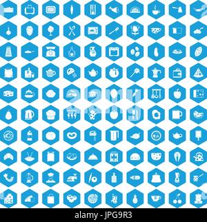 100 Symbole kochen set blau Stock Vektor