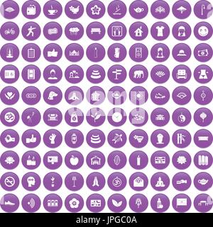 100 Yoga Studio Icons set lila Stock Vektor