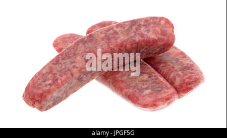 Drei leichte Bratwurst Wurst isoliert auf einem weißen Hintergrund. Stockfoto