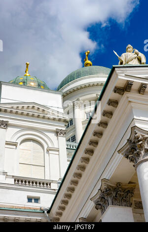 Detail der Fassade der lutherischen Kathedrale von Helsinki in Finnland Stockfoto