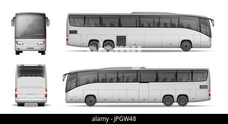 Reisebus isoliert auf weißem Hintergrund. Reisen Sie Passagierbus für Werbung und Ihr Design. Realistische Trainer Mock-up Seite, Vorder- und Rückseite Blick. Vektor-illustration Stock Vektor