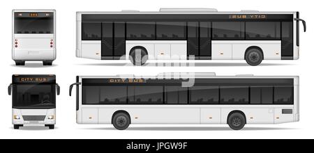 Realistische Stadt Bus Vorlage isoliert auf weißem Hintergrund. Pkw Bus Modell Stadtseite, Vorder- und Rückansicht. Werbung Design zu transportieren. Vektor-Illustration. Stock Vektor