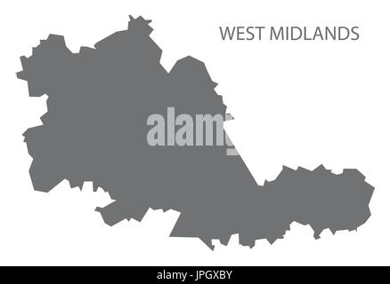 Metropolitan county West Midlands Karte England UK grau Abbildung Silhouette Form Stock Vektor