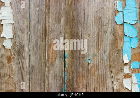 altersschwachen blau weiße Farbe alten Holz-Hintergrund Stockfoto