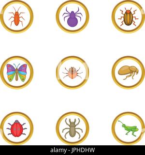 Verschiedene Insekten Icons Set, Cartoon-Stil Stock Vektor