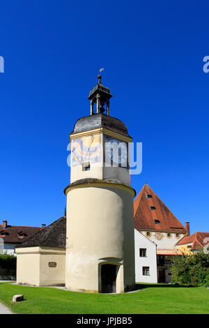 Uhrturm am 6. Schloss Hof, Burghausen Burg, Upper Bavaria, Bavaria, Germany, Europe Stockfoto