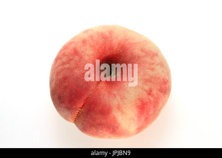 Chinesische flache Pfirsiche, Weinberg-Pfirsiche, (Prunus Persica var. Platycarpa) Stockfoto