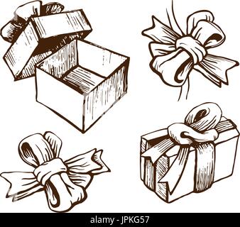Geschenk-Boxen mit Bändern und Schleifen Stock Vektor