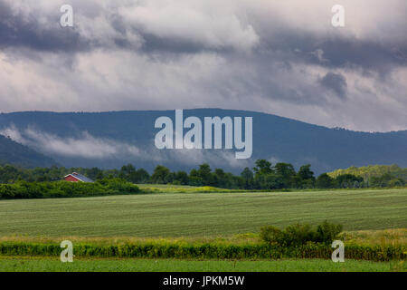 Die Wolken hängen in Cherry Valley, New York State, in der Nähe von Cooperstown. New York State, USA. Stockfoto