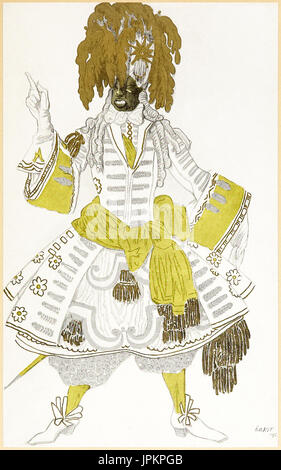 Schwarze Garde Kostüm design aus "The Designs von Léon Bakst für The Sleeping Princess" eine Sammlung von Léon Bakst des (1866-1924) Entwürfe für Sergei Diaghilev ist (1872-1929) 1921 Londoner Inszenierung von "Dornröschen" ein Ballett nach der Charles Perrault (1628-1703) Märchen mit der Musik von Tschaikowsky (1840-1893). Siehe Beschreibung unten für weitere Informationen. Stockfoto