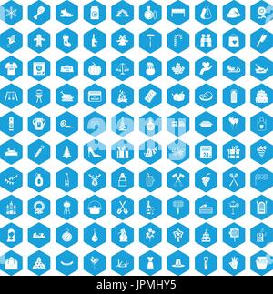100 Familientradition Icons set blau Stock Vektor