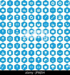 100 Lieblingsessen Icons set blau Stock Vektor