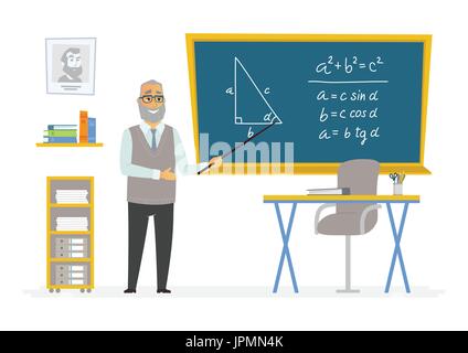 Geometrie-Unterricht - Lehrer Komposition an der Tafel Stock Vektor