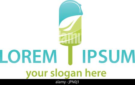 Eis-Stick mit einem Blatt in der Mitte, Logo-Design, isoliert auf weißem Hintergrund. Stock Vektor