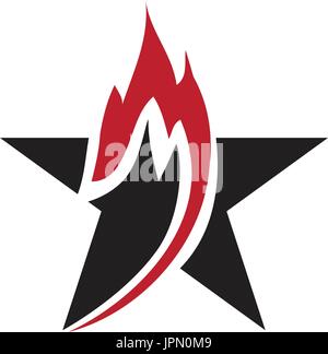 die Flamme in einem Stern, Logo-Design, isoliert auf weißem Hintergrund. Stock Vektor