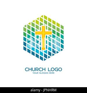 Logo der Kirche. Christliche Symbole. Kreuz von Jesus Stock Vektor