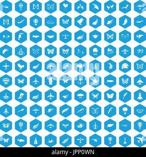 100 fliegen Icons set blau Stock Vektor