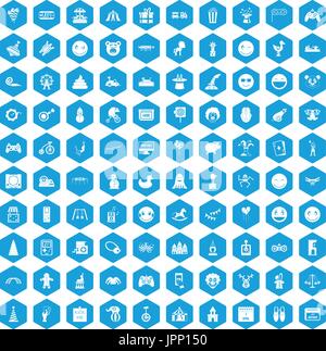 100 lustige Icons set blau Stock Vektor