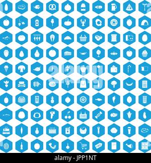 100 Grocery shopping Icons set blau Stock Vektor