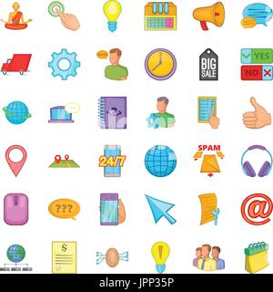 Call Center Icons Set, Cartoon-Stil Stock Vektor