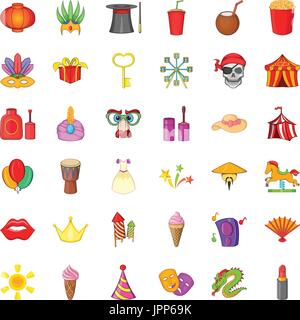 Karneval-Icons set, cartoon-Stil Stock Vektor